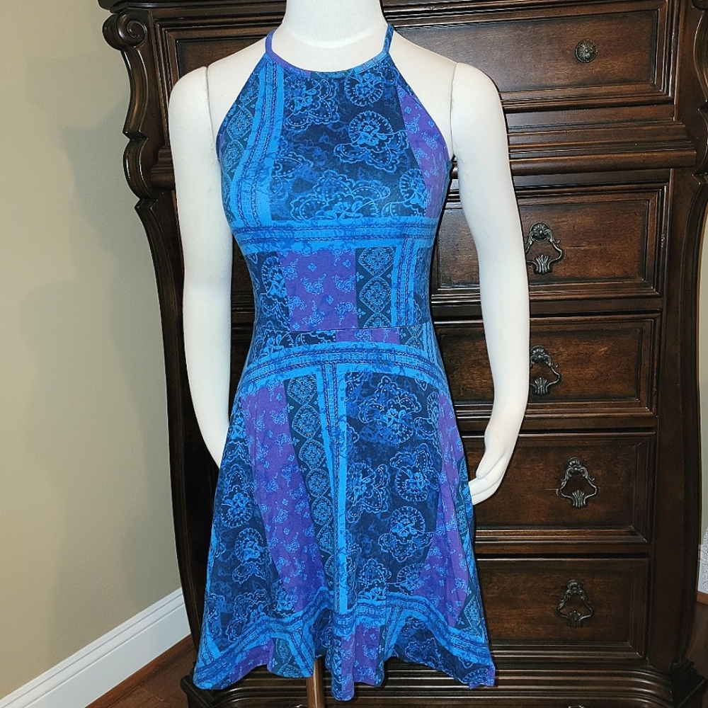 🐦 Mossimo Purple & Blue Halter Dress, Size XS